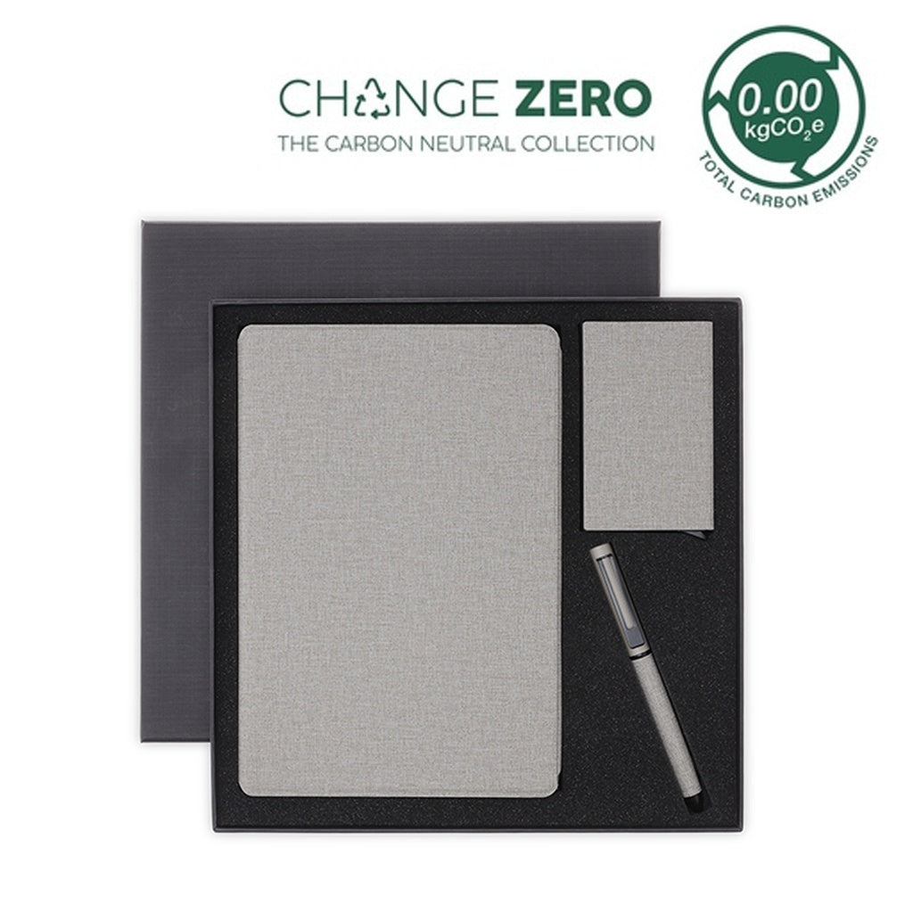 TESSIN - CHANGE ZERO Sustainable Gift Set with Refillable Notebook, Pen & Cardholder - Grey