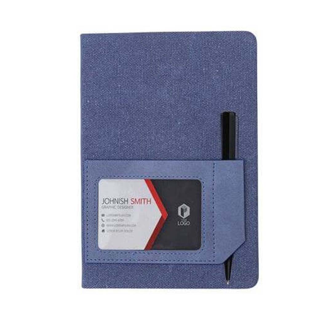ADANA - Santhome Recycled Canvas A5 Hard Cover Notebook with PU Pocket - Navy