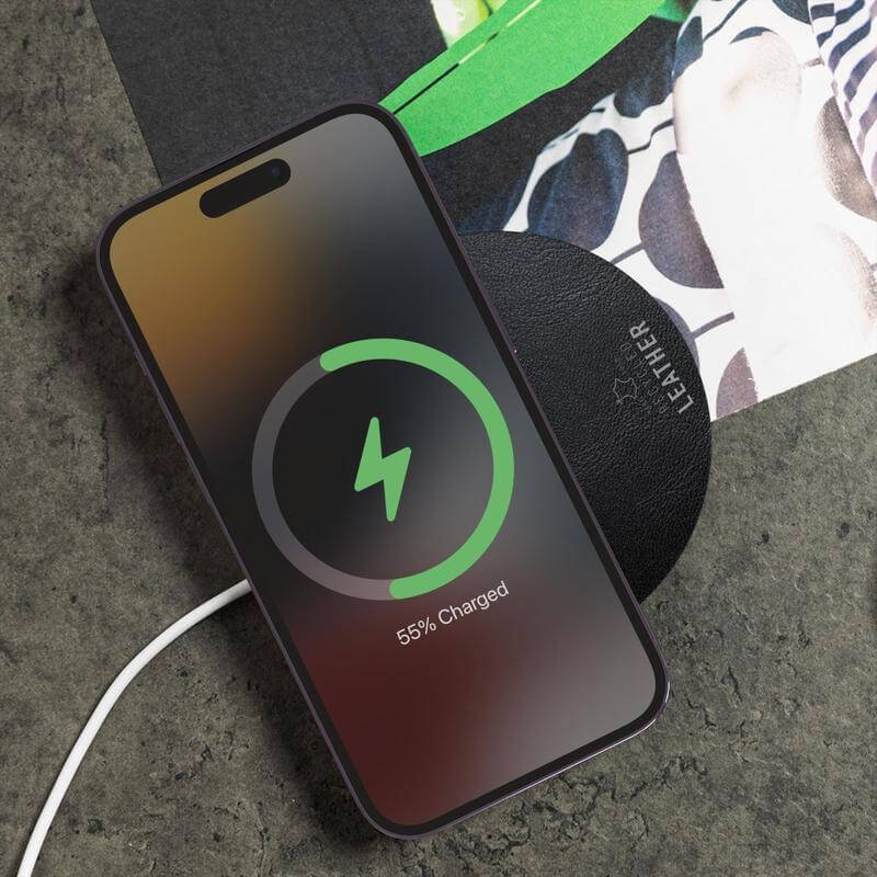 ANZIO - Recycled Leather 15W Wireless Charger - Black