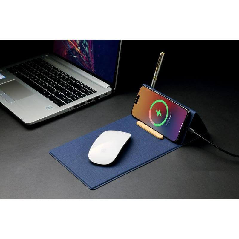 BLACE - CHANGE ZERO Recycled PU 15W Wireless Mousepad & Desk Organizer - Navy Blue