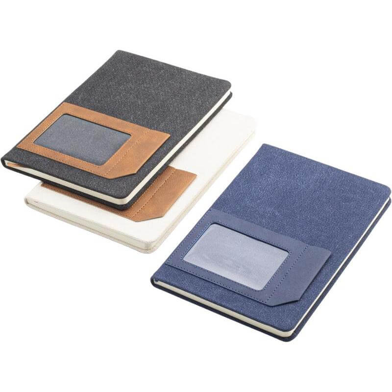 ADANA - Santhome Recycled Canvas A5 Hard Cover Notebook with PU Pocket - Black