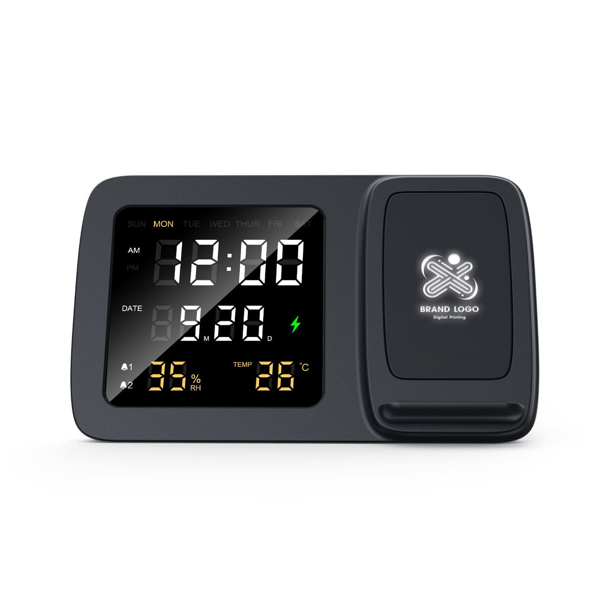 RISE - Giftology Digital Alarm Clock & Wireless Charger - Black