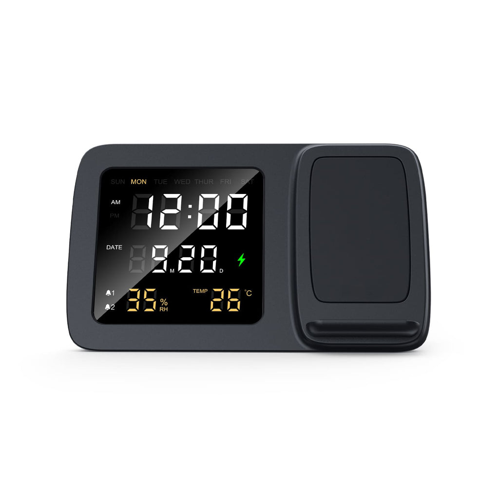 RISE - Giftology Digital Alarm Clock & Wireless Charger - Black